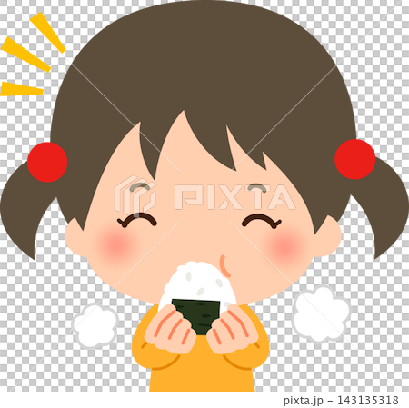 三角のおむすびを頬張る女の子 三角のおむすびを頬張る女の子 143135318