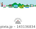 岡山県の観光地の街並み手描きフラットイラスト 143136834