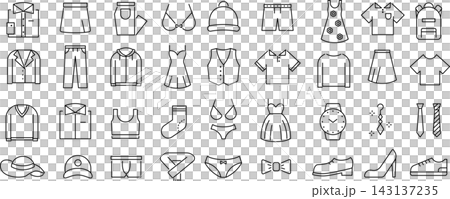 ベクターでモノクロの衣類に関する線画アイコンセット 143137235