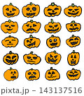 いろいろな表情のハロウィンのかぼちゃ 143137516