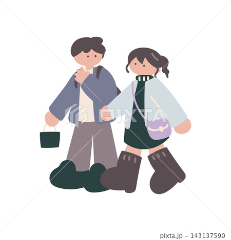 冬買い物する男女人物手描きベクターイラスト 冬買い物する男女人物手描きベクターイラスト 143137590