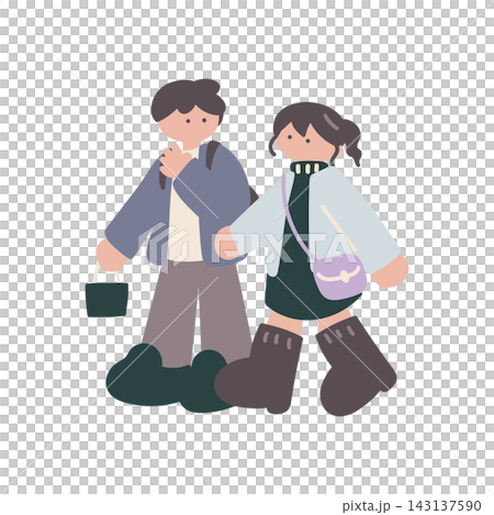 冬買い物する男女人物手描きベクターイラスト 冬買い物する男女人物手描きベクターイラスト 143137590