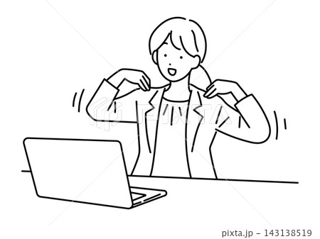 デスクで肩を回す女性会社員のイラスト デスクで肩を回す女性会社員のイラスト 143138519