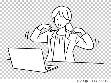 デスクで肩を回す女性会社員のイラスト デスクで肩を回す女性会社員のイラスト 143138519