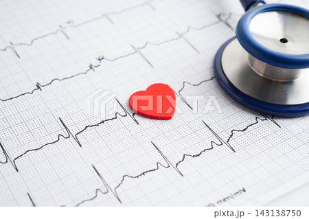 Electrocardiogram ECG, heart wave, heart attack, cardiogram report. 143138750