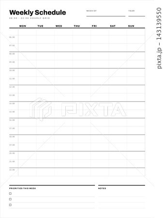 Weekly schedule planner hourly grid template Weekly schedule planner hourly grid template 143139550