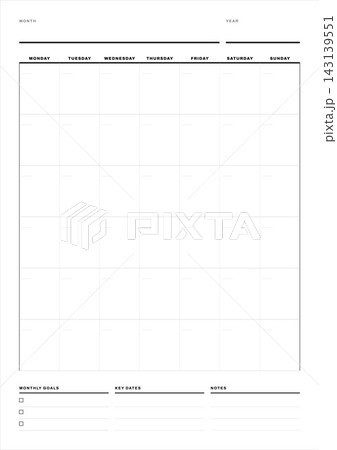 Monthly Planner Calendar Template Vector Layout Monthly Planner Calendar Template Vector Layout 143139551