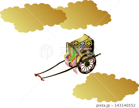 日本の伝統的な貴族の乗り物。「御所車」と雲のイラスト。 日本の伝統的な貴族の乗り物。「御所車」と雲のイラスト。 143140552