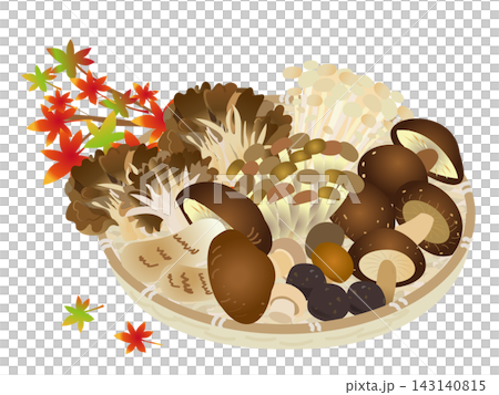 秋の味覚かごに盛ったたくさんのきのこ 秋の味覚かごに盛ったたくさんのきのこ 143140815