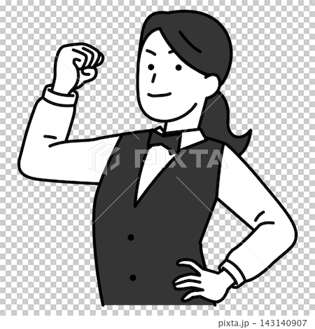 A female restaurant employee shows off her biceps. A female restaurant employee shows off her biceps. 143140907