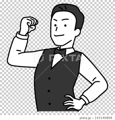 A male restaurant employee showing off his biceps A male restaurant employee showing off his biceps 143140909