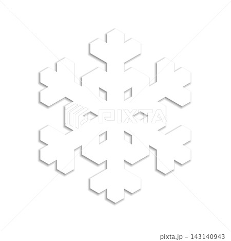 This design features a white snowflake icon with a geometrical silhouette and dropped shadow. It is suitable for winter themes, decorations, or other creative projects. Simplicity is key in this 143140943