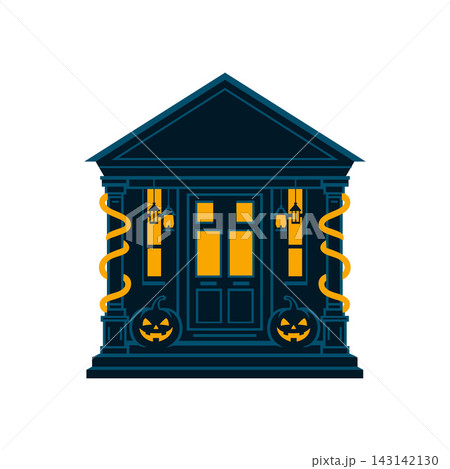 Spooky halloween haunted house porch pumpkin illustration 143142130