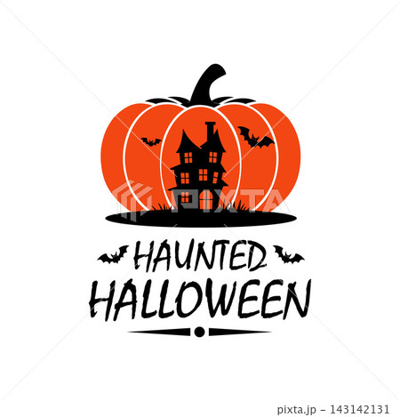 Spooky haunted halloween pumpkin house typography illustration 143142131