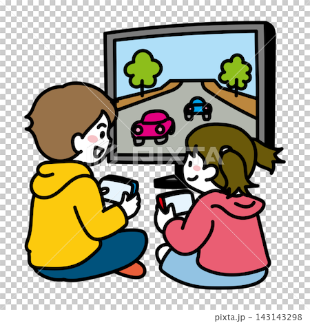 テレビでレースゲームを楽しむ子ども2人|ゲーム・タブレット・友達 テレビでレースゲームを楽しむ子ども2人|ゲーム・タブレット・友達 143143298