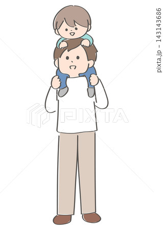 幼児の息子を肩車する若いお父さん 143143686