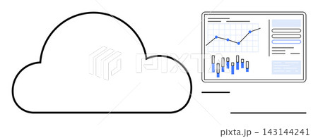 Cloud storage, data analysis, tech innovation, business growth, digital transformation, performance tracking. Cloud with a data chart on a screen. Data analysis and business growth concept Cloud storage, data analysis, tech innovation, business growth, digital transformation, performance tracking. Cloud with a data chart on a screen. Data analysis and business growth concept 143144241