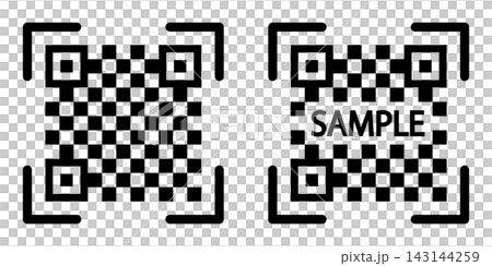 QR code (two-dimensional code) illustration with sample display | Icon set with scan frame QR code (two-dimensional code) illustration with sample display | Icon set with scan frame 143144259