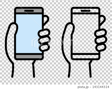Smartphone operation icons: UI symbol materials for a mobile device held in the hand. Smartphone operation icons: UI symbol materials for a mobile device held in the hand. 143144314