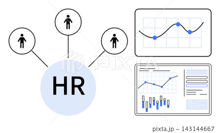 Human resources, team performance, recruitment, analytics, data visualization, workforce planning. HR center connecting employees, graphs displaying metrics. Human resources and recruitment tools Human resources, team performance, recruitment, analytics, data visualization, workforce planning. HR center connecting employees, graphs displaying metrics. Human resources and recruitment tools 143144667