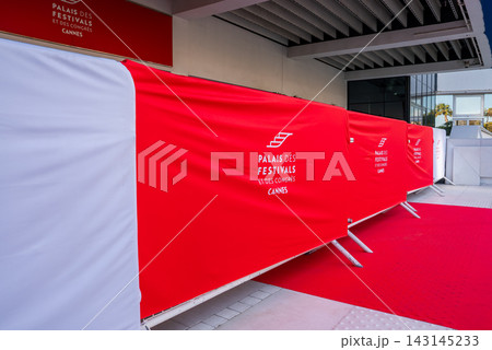 Palais des Festivals entryway at Cannes with barrier covers Palais des Festivals entryway at Cannes with barrier covers 143145233