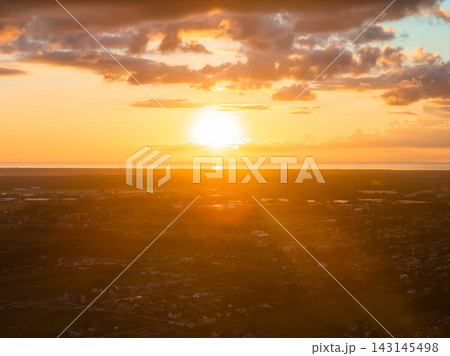 Aerial View of Dramatic Sunset Sky over Riga Aerial View of Dramatic Sunset Sky over Riga 143145498
