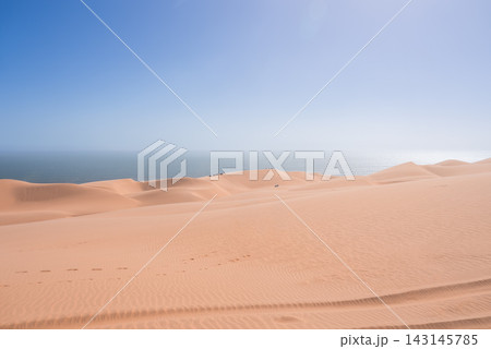 Namib Desert sand dunes meet the Atlantic Ocean in Namibia Namib Desert sand dunes meet the Atlantic Ocean in Namibia 143145785