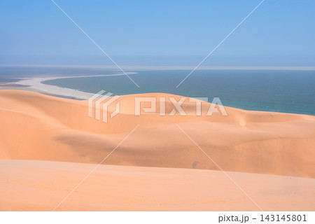 Desert Sand Dunes Meeting the Atlantic Ocean Coast in Namibia 143145801