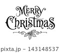 Merry Christmas Vintage Victorian Lettering with Elegant Holly Ornament and Decorative Holiday Greeting Typography for Festive Card, Invitation 143148537