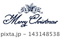 Merry Christmas Calligraphy with Vintage Holly Ornament, Elegant Holiday Lettering and Decorative Greeting for Festive Card 143148538