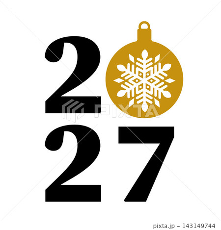 2027 with Christmas ball. Holidays typography poster. Vector template for banner, sign, greeting card, invitation, etc. 143149744