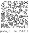 French bakery bread doodles, hand drawn croissant and baguette, artisanal pastry shop sketches 143151011