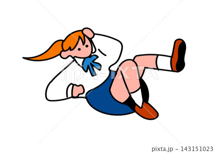 空中を浮遊する・リラックスする制服の女子学生のフラットなベクターイラスト 143151023