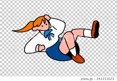 空中を浮遊する・リラックスする制服の女子学生のフラットなベクターイラスト 143151023