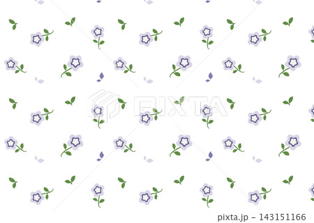 淡い紫の花とグリーンの葉のシンプルなフラワーパターン背景 143151166