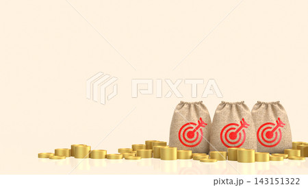 Money Bags with Target Symbols and Gold Coins 3d render. Money Bags with Target Symbols and Gold Coins 3d render. 143151322