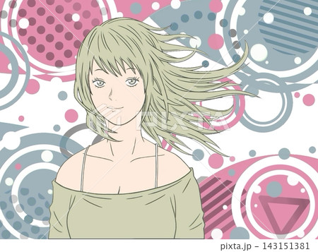 風に吹かれる美人の女性のイラスト 風に吹かれる美人の女性のイラスト 143151381