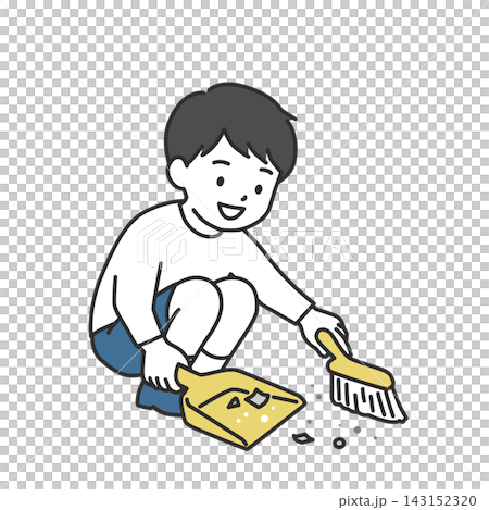 An illustration of a boy using a mini broom and dustpan to clean up trash during year-end cleaning. An illustration of a boy using a mini broom and dustpan to clean up trash during year-end cleaning. 143152320