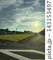 夕日に照らされる田園風景と住宅街 143153497