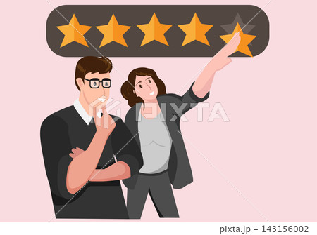 Illustration of a business team giving a 5-star rating and review. 143156002