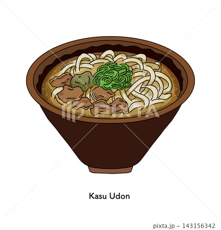 かすうどんの線画イラスト 大阪名物の油かす入りうどん 麺類 143156342