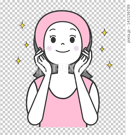 洗顔してさっぱりとしてる女性 洗顔してさっぱりとしてる女性 143156789