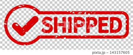 SHIPPED stamp icon indicating shipped | Illustration of shipment completed/ready for delivery with a checkmark SHIPPED stamp icon indicating shipped | Illustration of shipment completed/ready for delivery with a checkmark 143157605