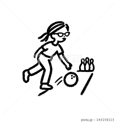 Hand drawn chalk Icon of Girl Playing Bowling Hand drawn chalk Icon of Girl Playing Bowling 143159113
