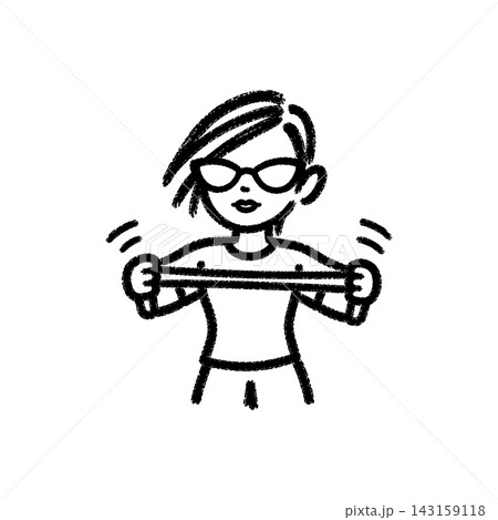 Hand drawn chalk Icon of Boy Using Resistance Band 143159118