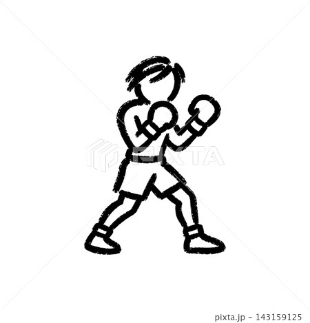 Hand drawn chalk Icon of Boy in Boxing Stance 143159125