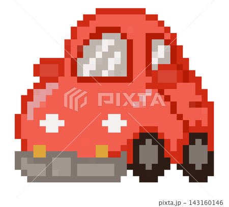 Pixel art red compact car automobile vehicle transport drive retro game element sticker print visual graphic clipart artwork design icon element illustration 143160146