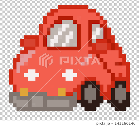 Pixel art red compact car automobile vehicle transport drive retro game element sticker print visual graphic clipart artwork design icon element illustration 143160146
