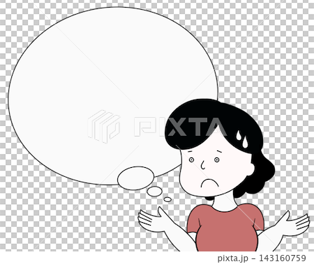Illustration of a woman in distress with a speech bubble (warm colors) - Copy space Illustration of a woman in distress with a speech bubble (warm colors) - Copy space 143160759