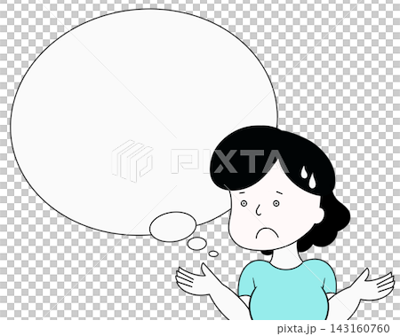 Illustration of a woman in distress with a speech bubble (cool colors) - Copy space Illustration of a woman in distress with a speech bubble (cool colors) - Copy space 143160760
